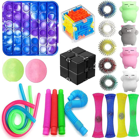 25 Combinations Fidget Toy,Autism Special Needs Stress Reliever Silicone Stress Reliever Toy,Squeeze Toy (Purple Blue)…… (Purple Blue)